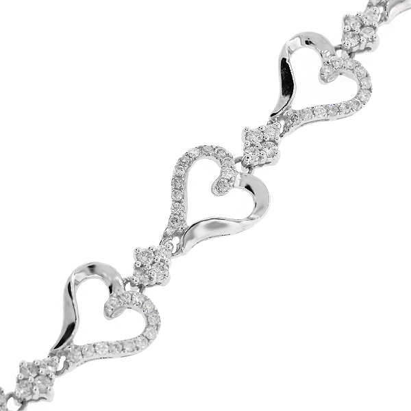 14K White Gold Diamond Heart Bracelet